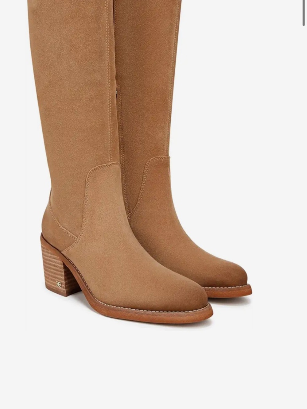 Tall Suede Block Heel Boots in Caramal / Tan